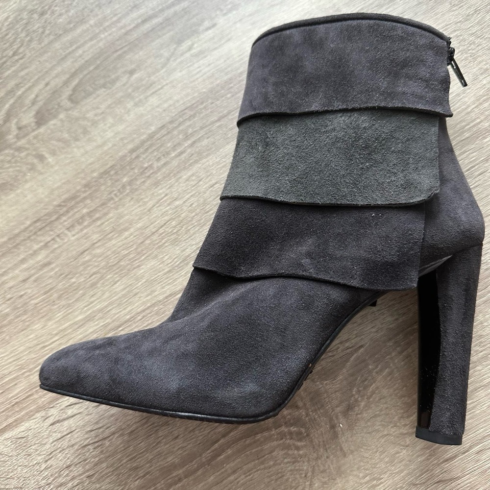 Stuart Weitzman Gray Suede Tiered Booties - image 2